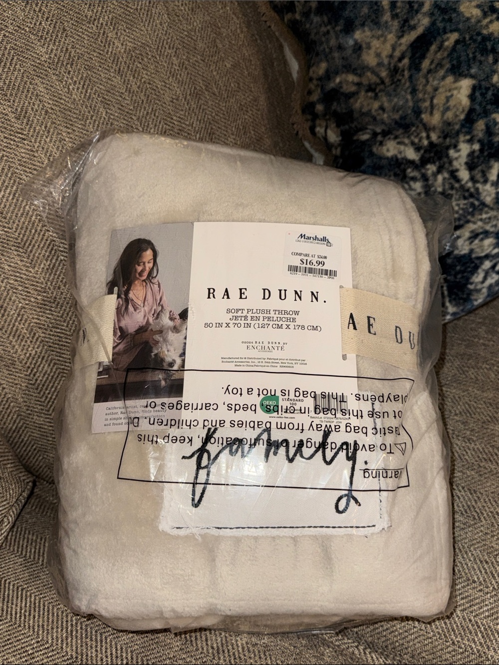 Rae Dunn “FAMILY” Soft Plush Patch Throw Blanket 50x70 Home Accent & Decor